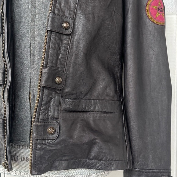 Harley-Davidson Women’s Brown Gray Goatskin Leather Jacket Fur Trim Hood Medium - Picture 10 of 16
